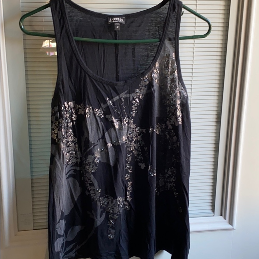 Black tank with gray leaves